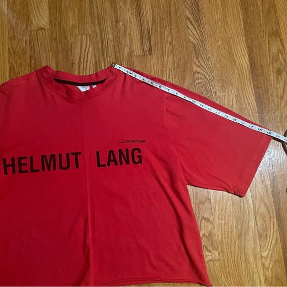 [Cropped] HELMUT LANG T Shirt Short Sleeve Big Logo Black Print Red Size L - Picture 3 of 5
